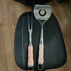 Vintage SS BBQ Fork and Spatula Set with Pink Handles